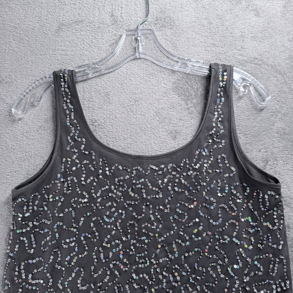 Forever 21 Sequin Crop Tank Top Small Gray Y2K Mesh Overlay Iridescent Shimmer - Picture 4 of 9